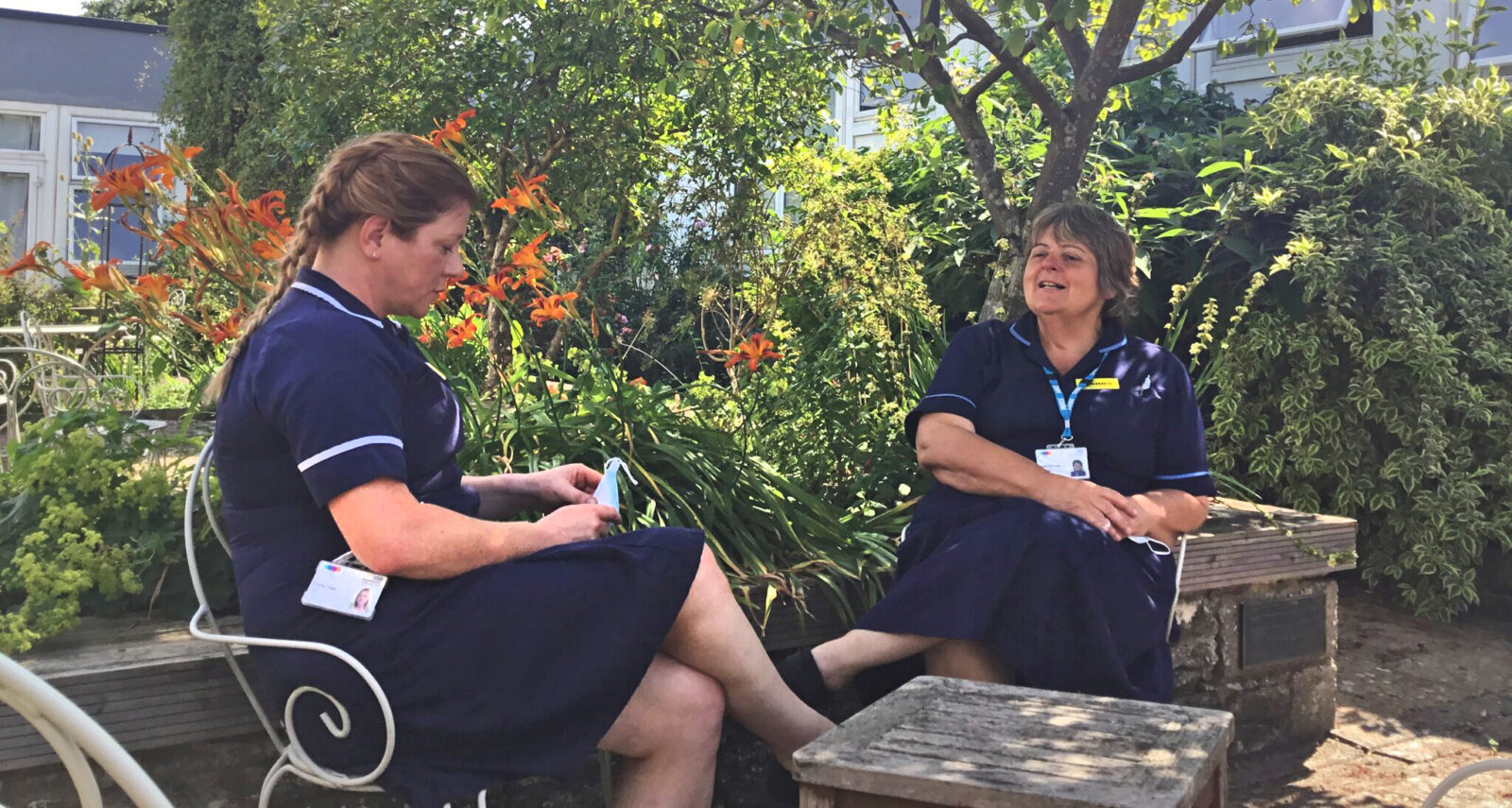 Staff in a courtyard garden at Cirencester Hospital